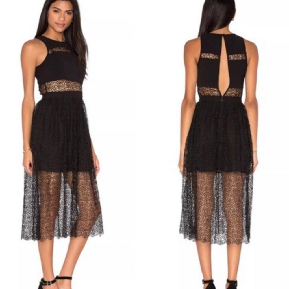 NBD Desire Be Black Floral Lace Midi Dress